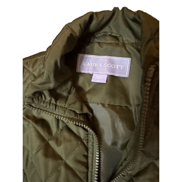 Women's Puffer Vest Jacket with Pockets by Laura Scott Size S Army Green - Picture 3 of 6